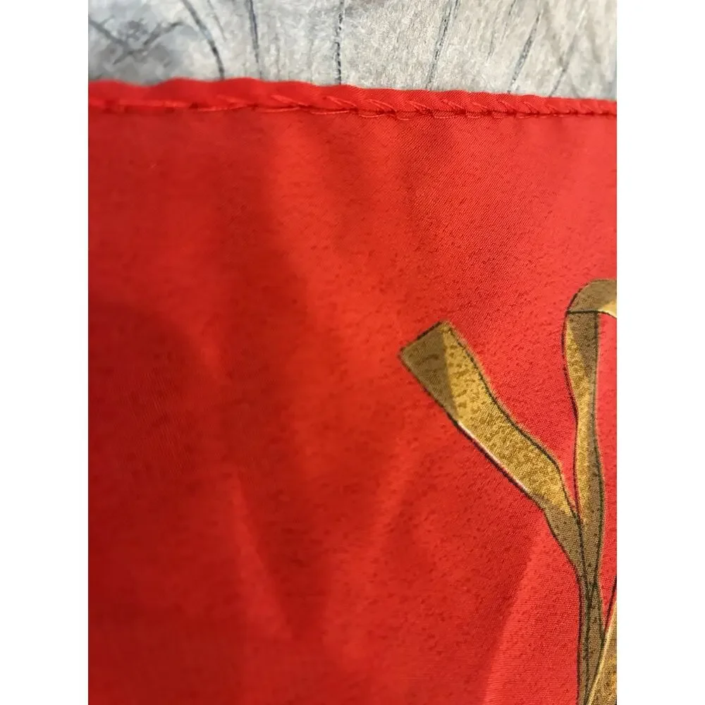 Vintage 100% Silk Square Scarf Navy Blue Red Gold Baroque Jewelry Medallion